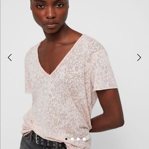 NWT Allsaints Emelyn Leopard Tee Bleach Pink S $58